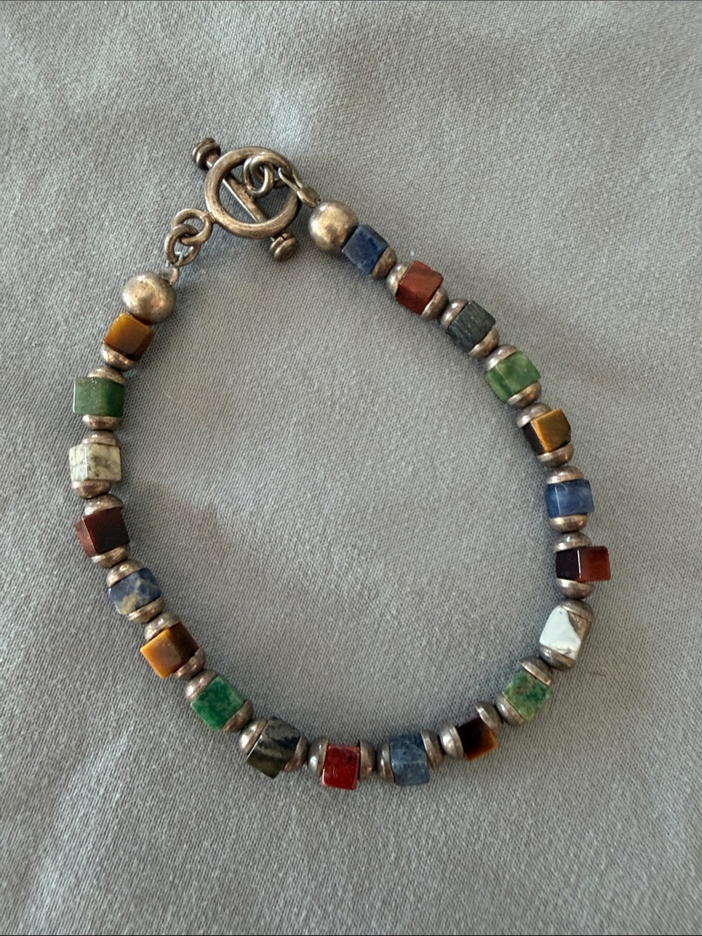 Multi-Color Semi-Precious Bead Bracelet with Toggle Clasp